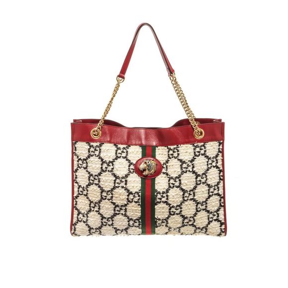 Gucci White Red Leather Tweed Rajah Tote Bag